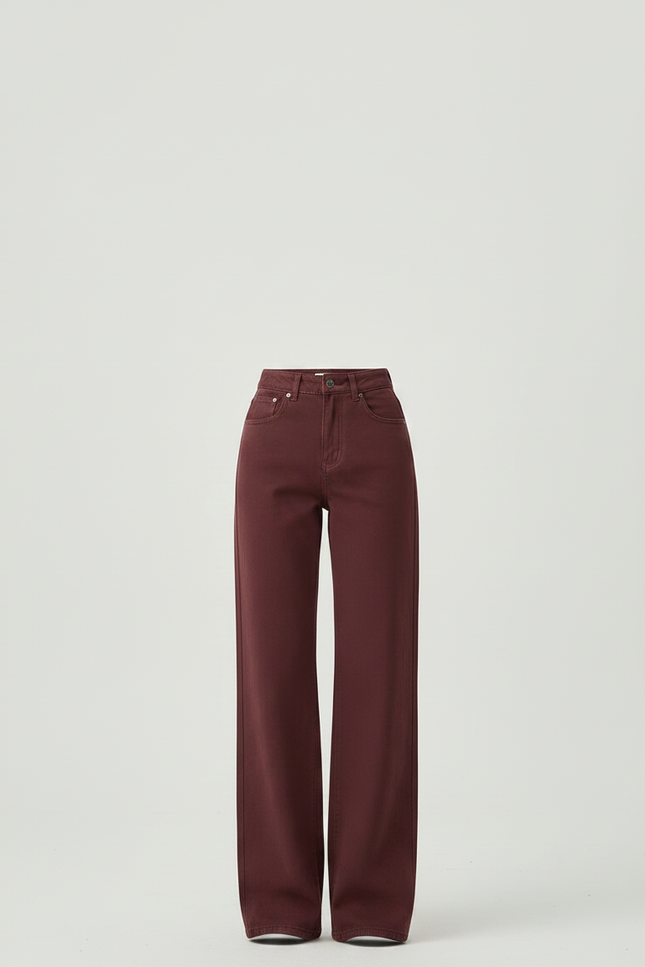 Pantalon Chino Bordeaux Large Taille Haute Femme - Coton - vue 3