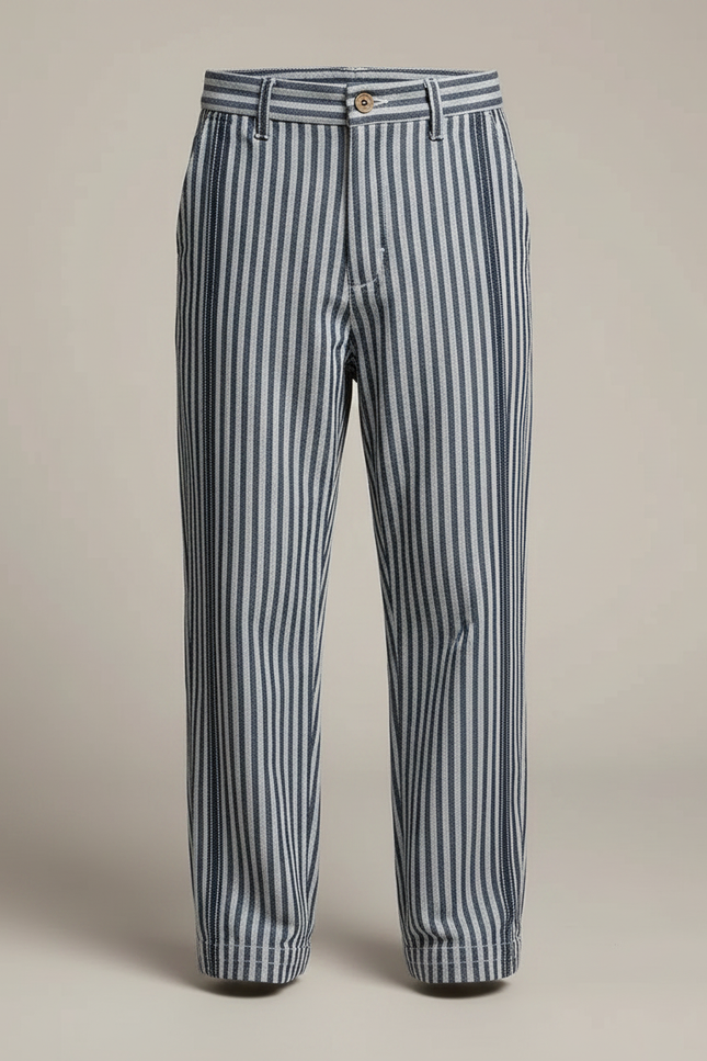 Pantalon Chino Rayé Ample Décontracté Enfant - Multicolore Lin - vue 3