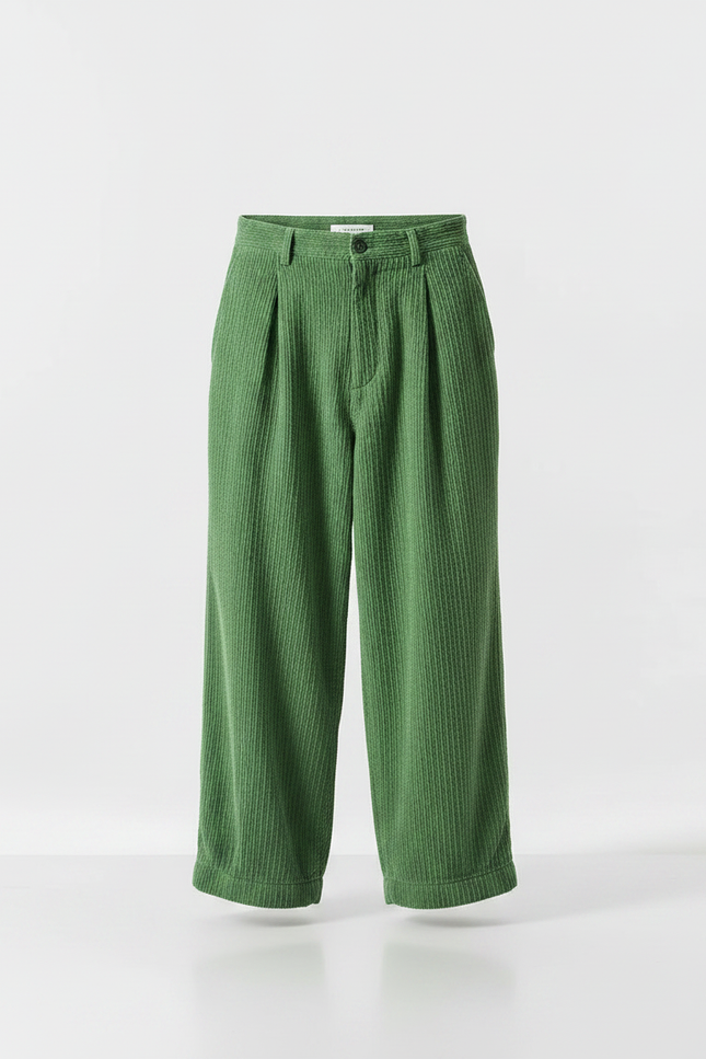 Pantalon Chino Vert Côtelé Ample Décontracté Homme - Cordé - vue 3
