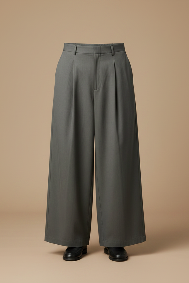 Pantalon Chino Gris Ample Plissé Décontracté Urbain - Gabardine - vue 3