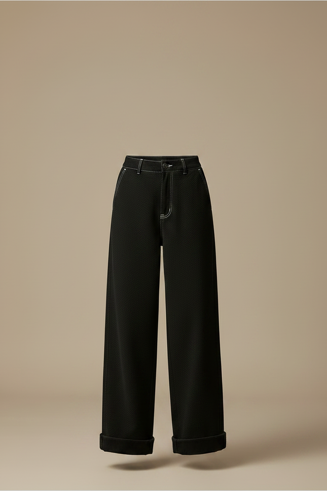 Pantalon Chino Noir Ample Épais Côtelé Femme - Cordé - vue 3