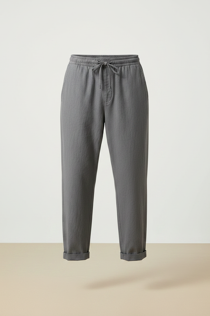 Pantalon Chino Gris Coton Lin Ample Décontracté Homme - vue 3