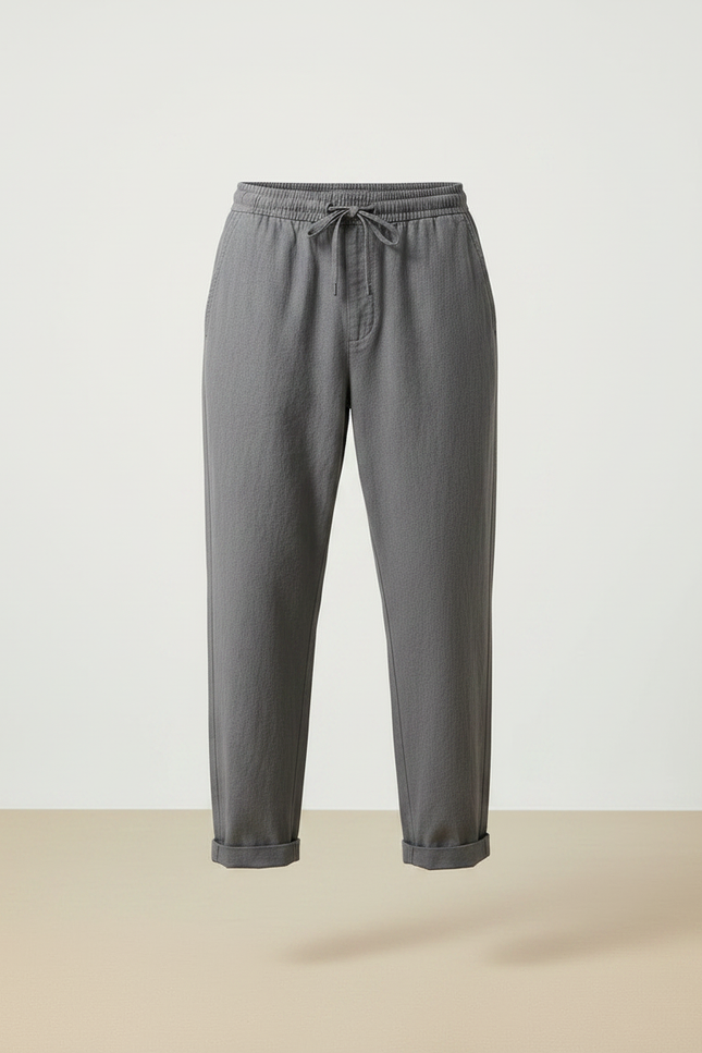 Pantalon Chino Gris Coton Lin Ample Décontracté Homme - vue 3