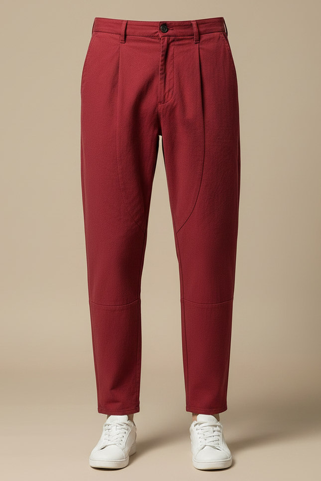 Pantalon Chino Rouge Décontracté Coton Ample Homme - Bordeaux - vue 3