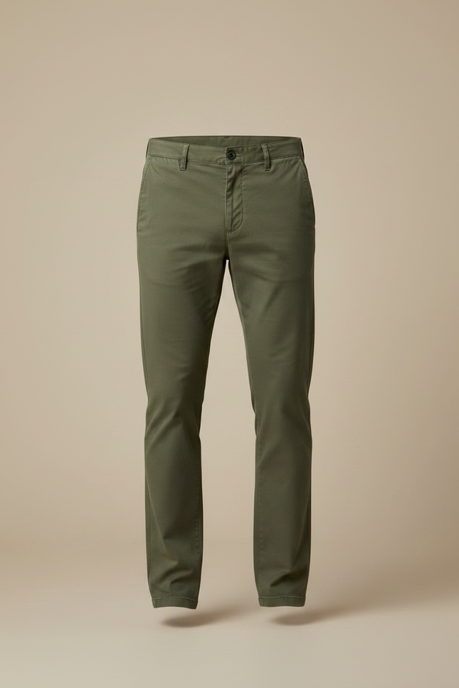 Pantalon Chino Homme Vert Olive Coton Droit Décontracté - vue 3