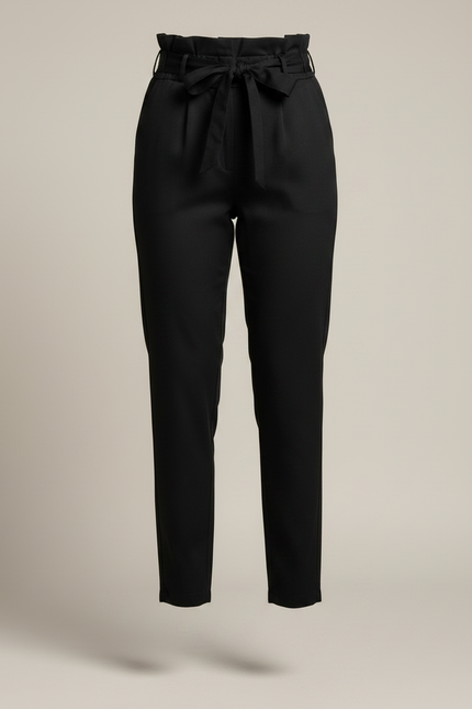 Pantalon Chino Noir Taille Haute Ceinture Fluide Femme - Polyester - vue 3