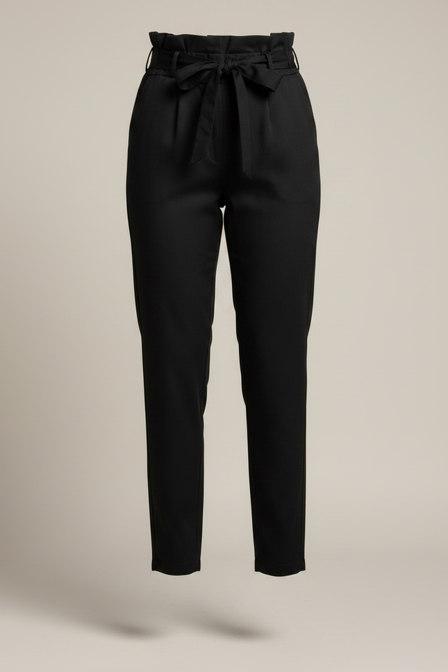 Pantalon Chino Noir Taille Haute Ceinture Fluide Femme - Polyester - vue 3