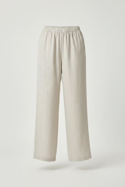 Pantalon Chino Lin Beige Ample Taille Haute Fluide - vue 3