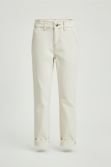 Pantalon Chino Écru Coton Droit Enfant Uni - Beige - vue 3