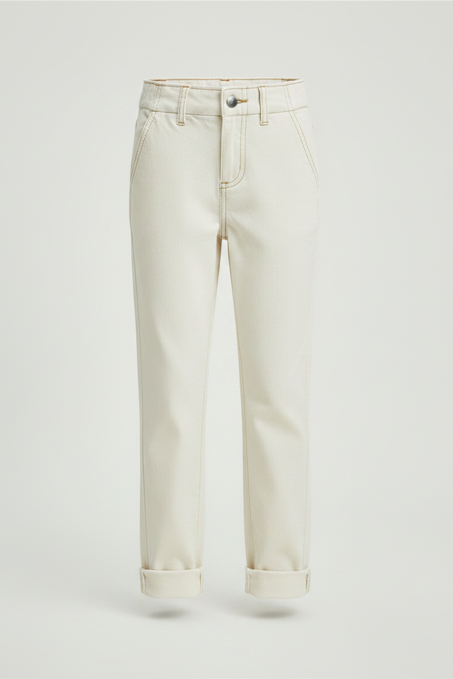 Pantalon Chino Écru Coton Droit Enfant Uni - Beige - vue 3