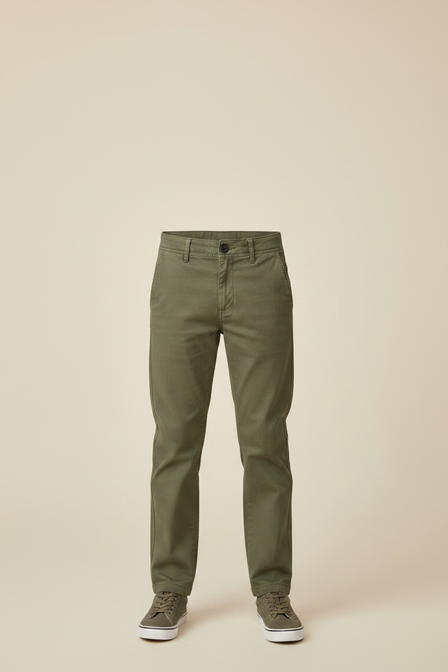 Pantalon Chino Vert Kaki Enfant Coton Décontracté - vue 3