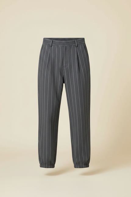 Pantalon Chino Gris Rayé Ample Coton Enfant - vue 3