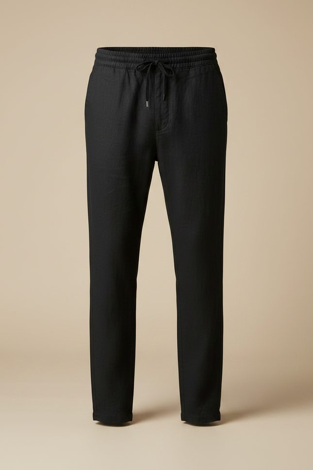 Pantalon Chino Noir Lin Cordon Ample Décontracté Homme - vue 3