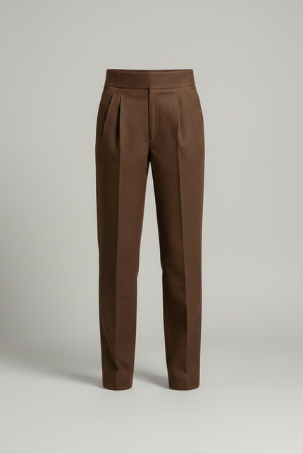 Pantalon Chino Marron Plissé Droit Élégant Femme - Gabardine - vue 3