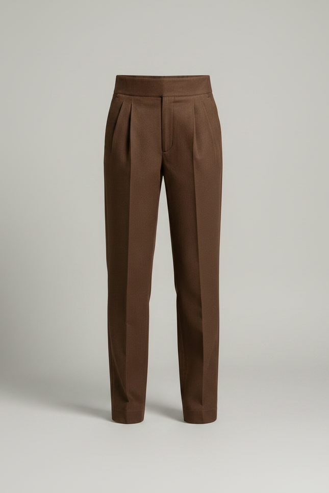 Pantalon Chino Marron Plissé Droit Élégant Femme - Gabardine - vue 3