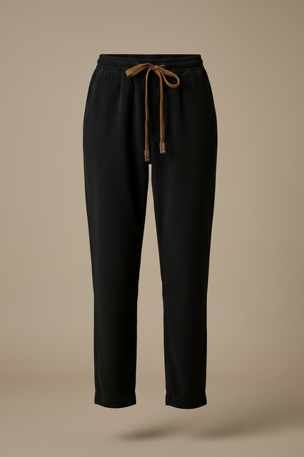 Pantalon Chino Noir Côtelé Droit Cordon Décontracté - Cordé - vue 3