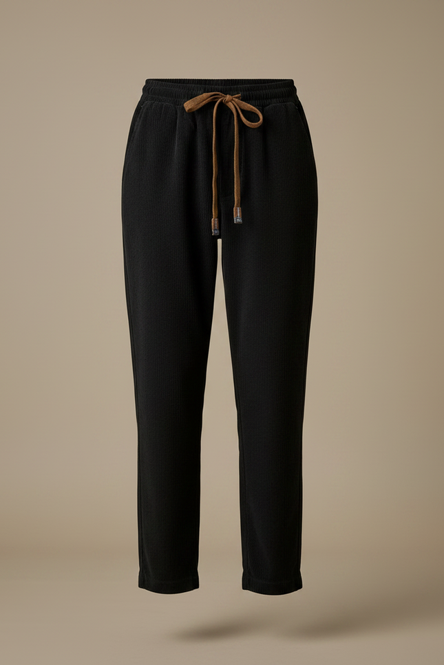 Pantalon Chino Noir Côtelé Droit Cordon Décontracté - Cordé - vue 3