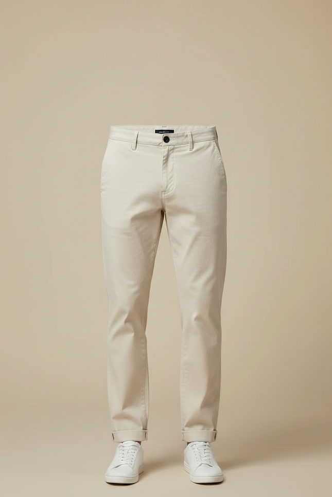 Pantalon Chino Beige Clair Coton Droit Homme Décontracté - vue 3