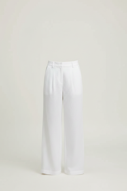 Pantalon Chino Blanc Lin Ample Droit Élégant - vue 3