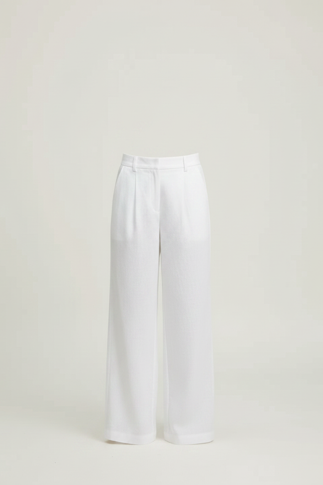 Pantalon Chino Blanc Lin Ample Droit Élégant - vue 3