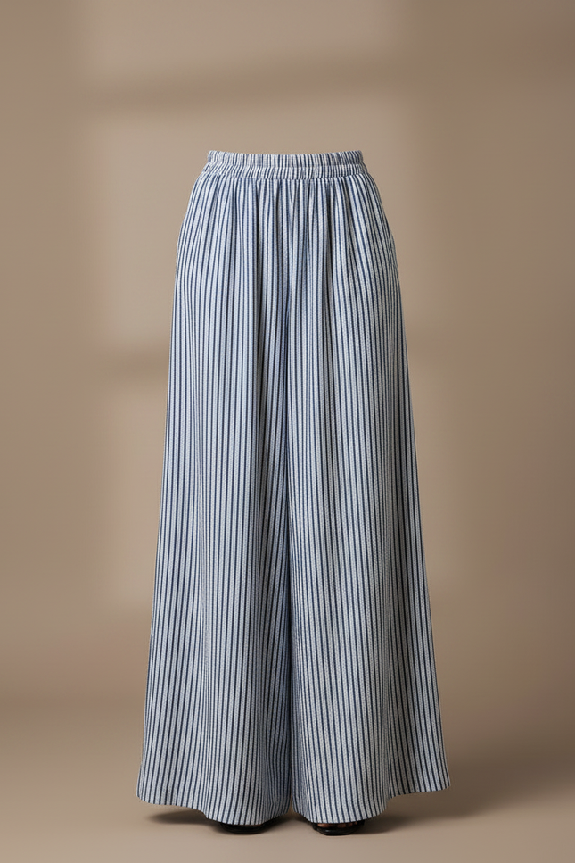 Pantalon Chino Rayé Ample Fluide Décontracté Femme - Multicolore Lin - vue 3