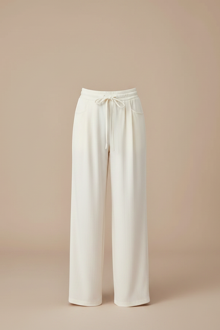 Pantalon Chino Crème Fluide Ample Décontracté Fille - Beige Viscose - vue 3