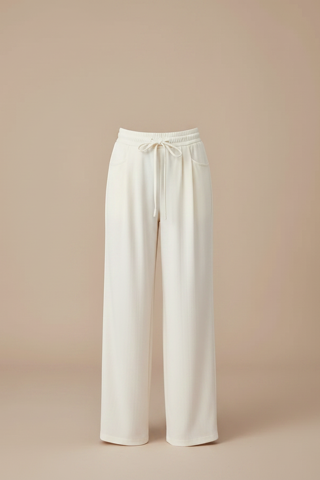 Pantalon Chino Crème Fluide Ample Décontracté Fille - Beige Viscose - vue 3