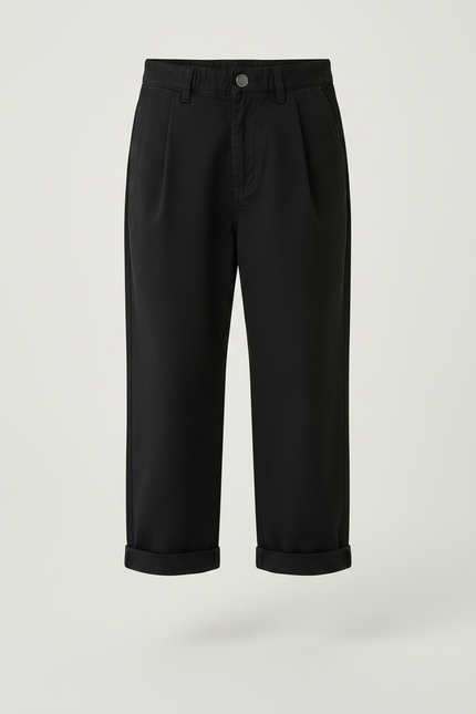 Pantalon Chino Fusele Oversize - Noir Coton - vue 3