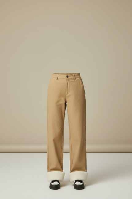 Pantalon Chino Beige Droit Épais Doublé Polaire Femme - Gabardine - vue 3