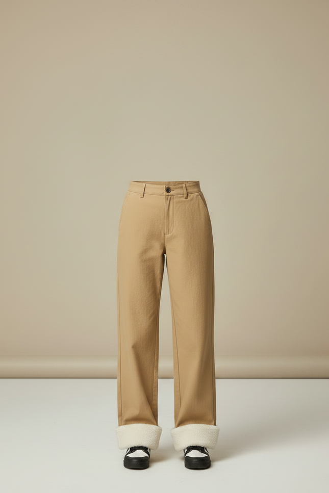 Pantalon Chino Beige Droit Épais Doublé Polaire Femme - Gabardine - vue 3