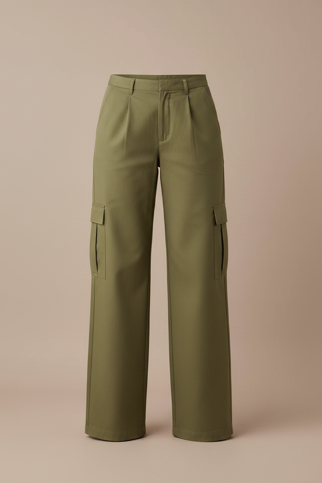 Pantalon Chino Kaki Cargo Ample Décontracté Femme - Gabardine - vue 3