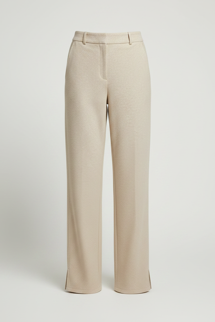 Pantalon Chino Écru Large Tissé Décontracté Femme - Beige Laine - vue 3