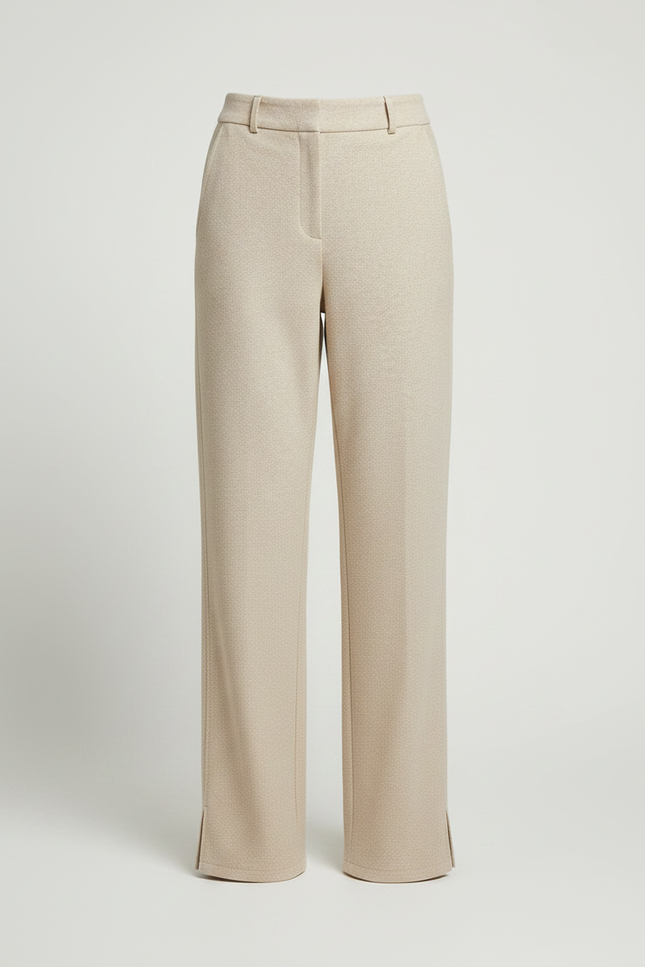 Pantalon Chino Écru Large Tissé Décontracté Femme - Beige Laine - vue 3