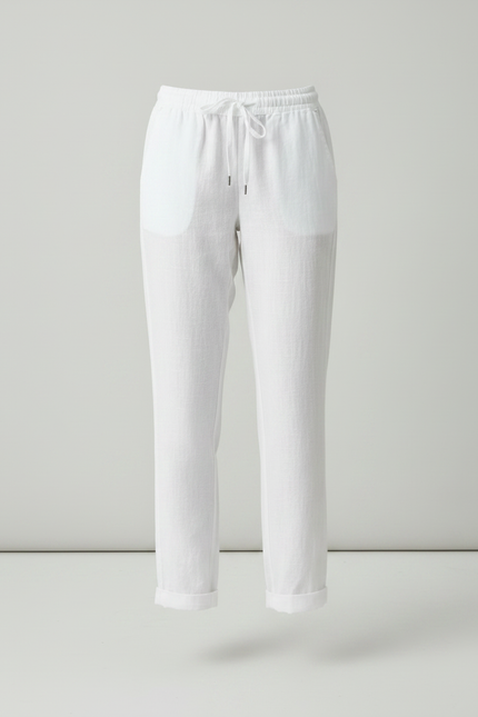 Pantalon Chino Blanc Lin Fluide Décontracté Femme - vue 3