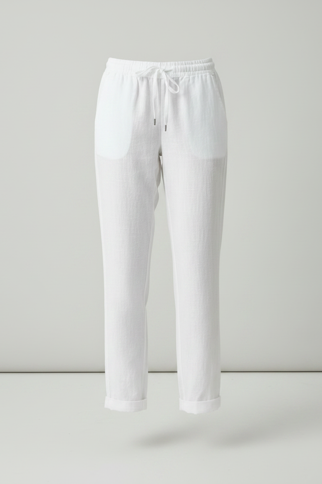Pantalon Chino Blanc Lin Fluide Décontracté Femme - vue 3