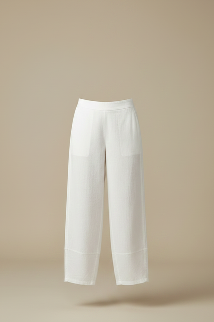 Pantalon Chino Blanc Ample Lin Décontracté Femme - vue 3
