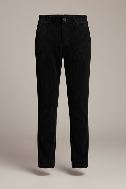 Pantalon Chino Noir Côtelé Ample Enfant Décontracté - Cordé - vue 3