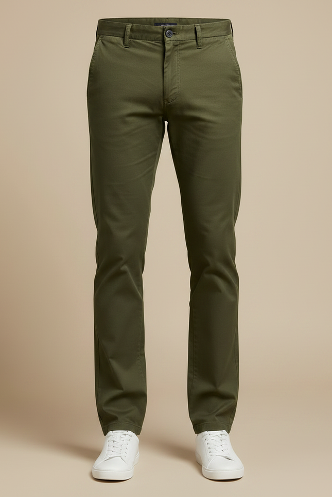 Pantalon Chino Vert Olive Coton Slim Homme Décontracté - Kaki - vue 3