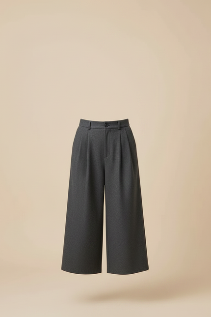 Pantalon Chino Gris Ample Laine Plissé Élégant - vue 3