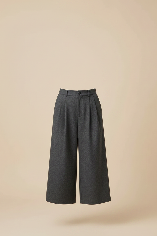 Pantalon Chino Gris Ample Laine Plissé Élégant - vue 3
