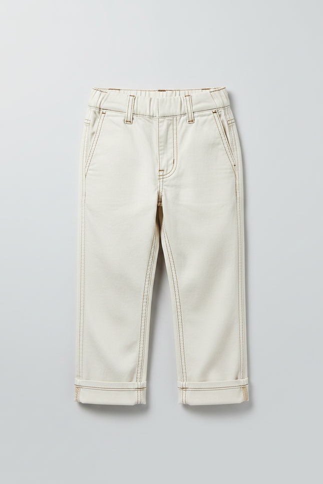 Pantalon Chino Écru Coton Garçon Décontracté - Beige - vue 3
