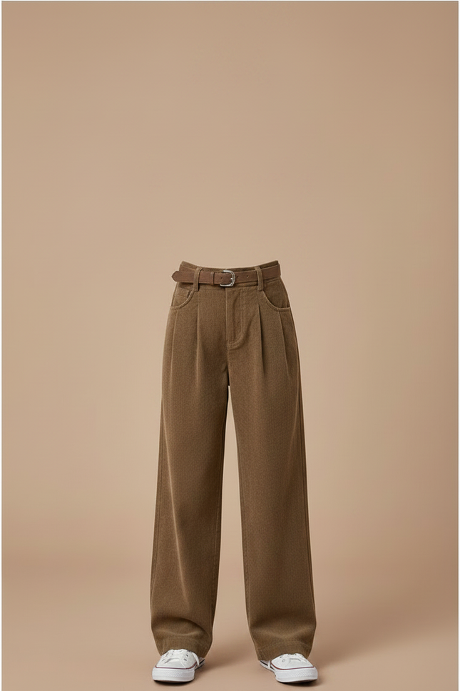 Pantalon Chino Marron Large Côtelé Enfant Confortable - Cordé - vue 3