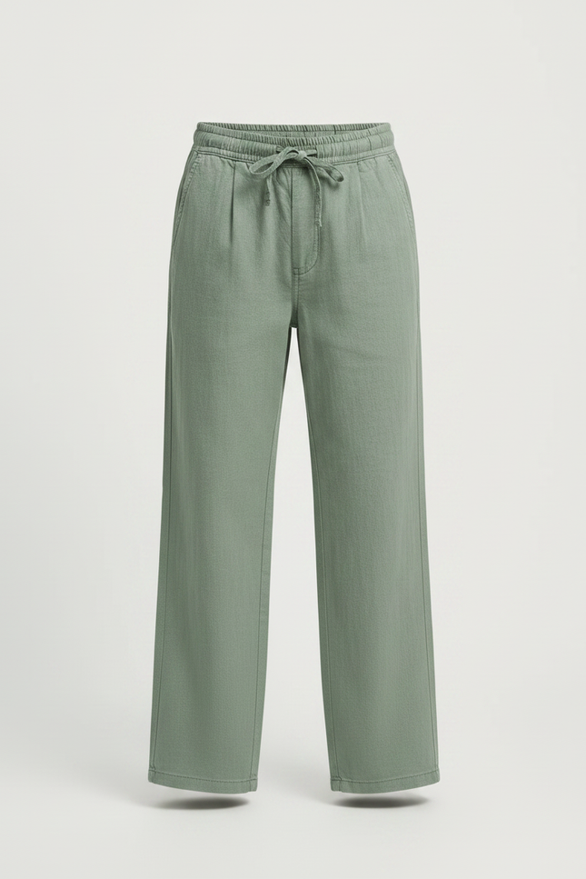 Pantalon Chino Vert Ample Coton Enfant Décontracté - Lin - vue 3