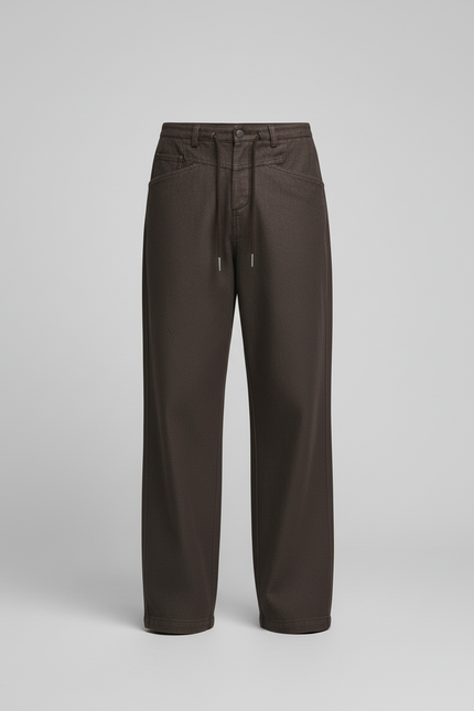 Pantalon Chino Marron Ample Coton Cordon Décontracté Homme - vue 3