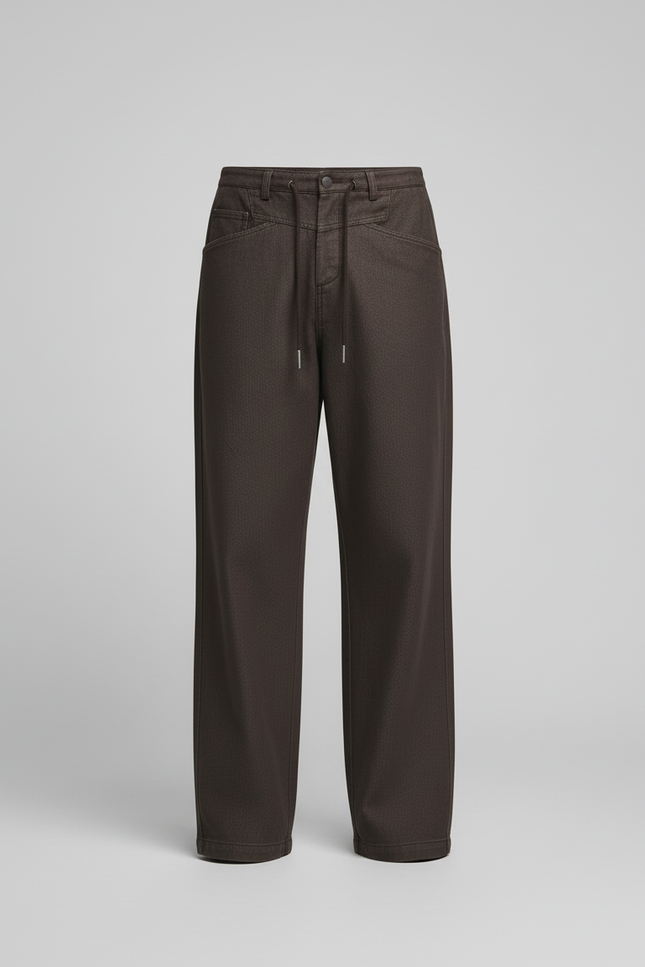 Pantalon Chino Marron Ample Coton Cordon Décontracté Homme - vue 3
