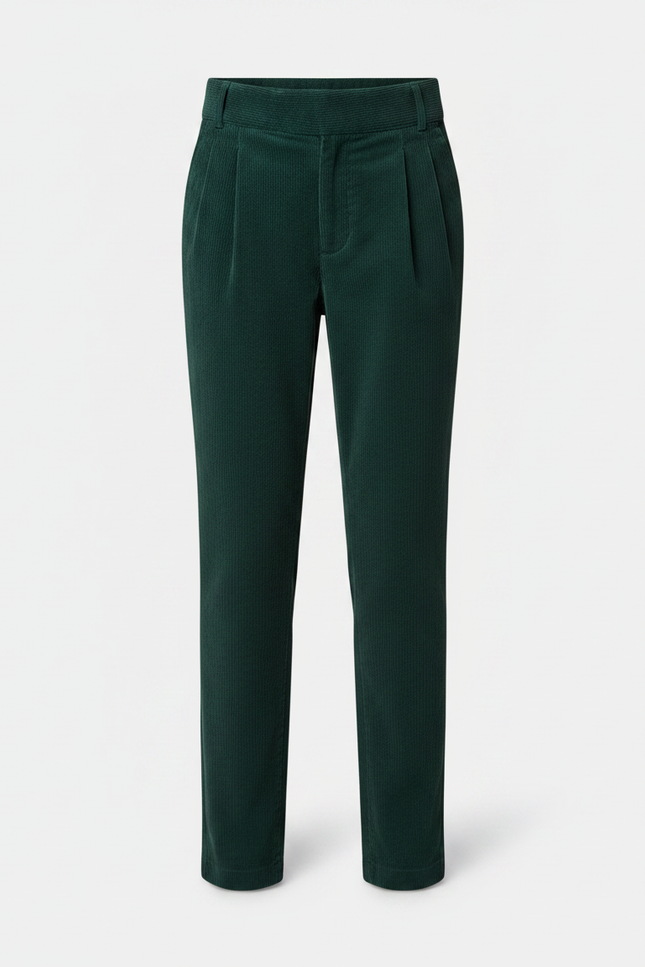 Pantalon Chino Vert Côtelé Plissé Enfant Décontracté - Cordé - vue 3