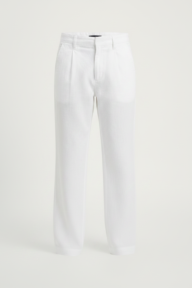Pantalon Chino Garçon Blanc Large - Lin - vue 3