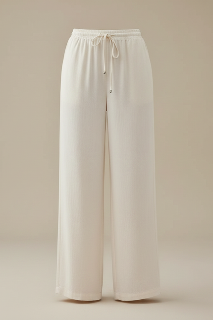 Pantalon Chino Écru Ample Lin Coton Fluide Femme - Blanc - vue 3