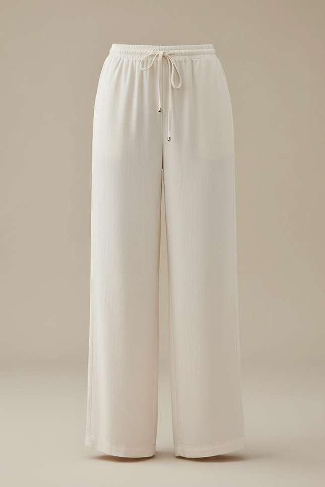 Pantalon Chino Écru Ample Lin Coton Fluide Femme - Blanc - vue 3