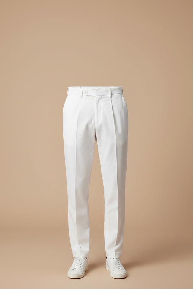 Pantalon Chino Blanc Droit Plissé Élégant Homme - Gabardine - vue 3